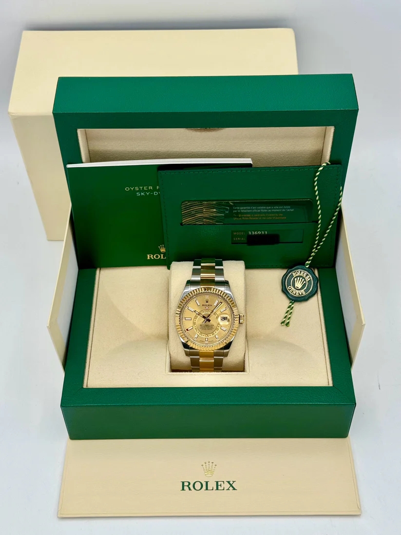 RLX Sky-Dweller 42mm 336933-0001 Two-Tone Yellow Gold Champagne Dial Oyster - LITELUX