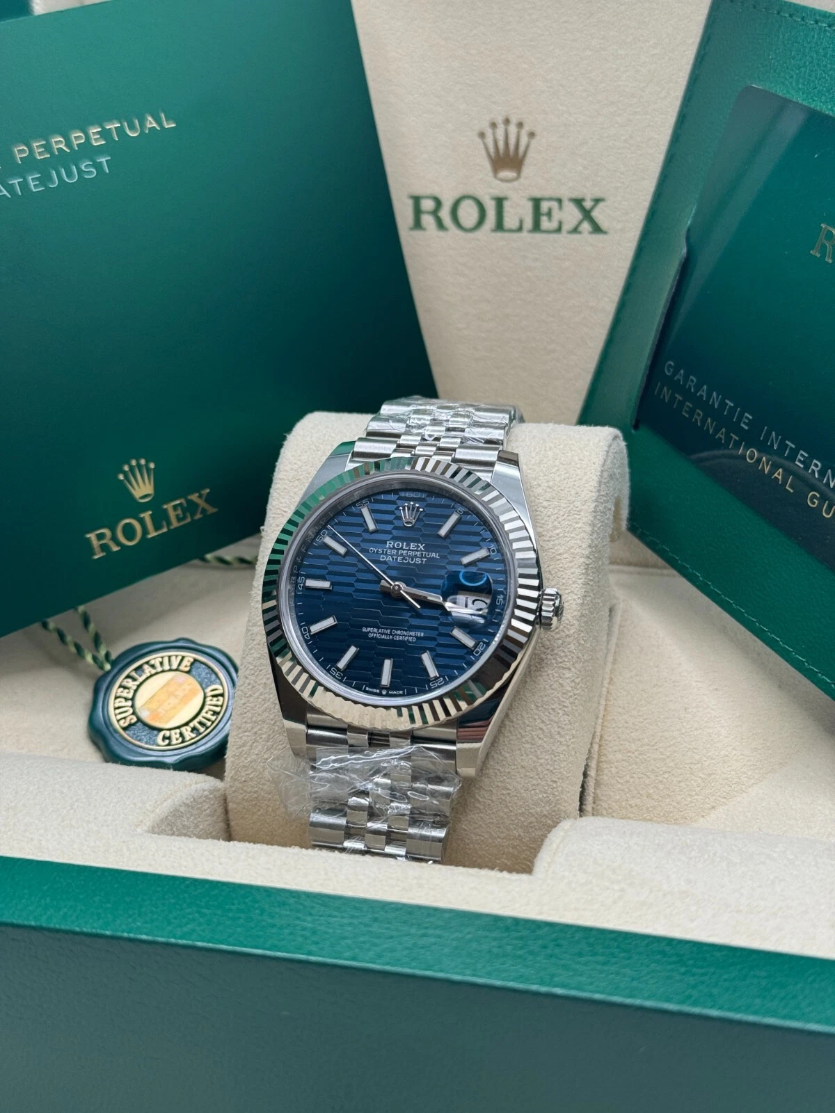 RLX Datejust 41mm Blue Fluted Motif Index Dial Jubilee Bracelet Watch - 126334 - LITELUX