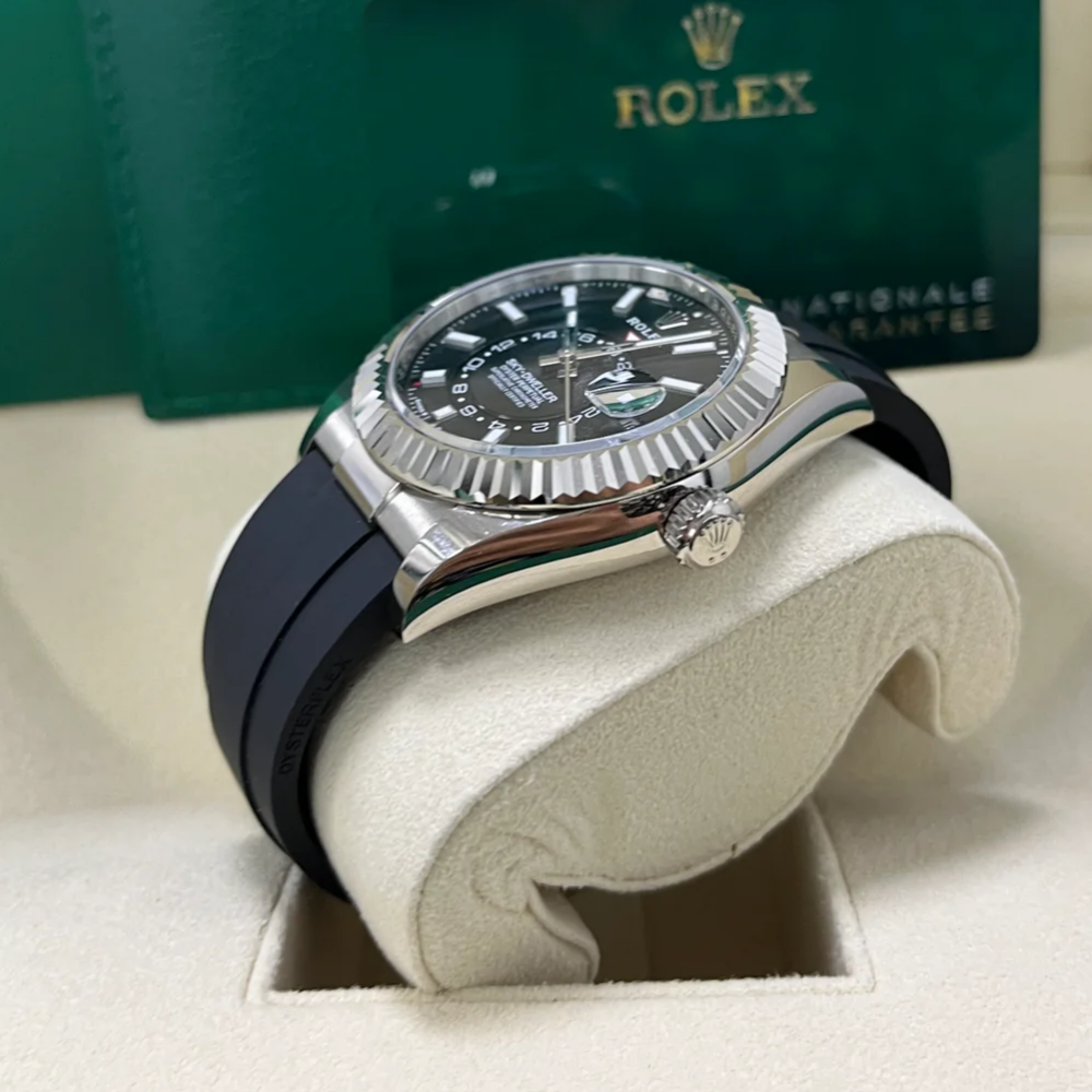 RLX Sky-Dweller 42mm White Gold Black Dial Oysterflex - 336239 - LITELUX
