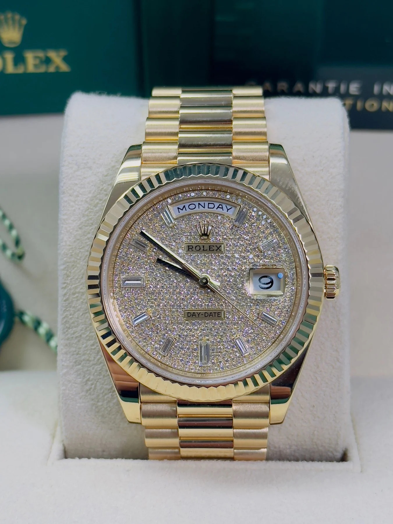 RLX Yellow Gold President Day Date 40mm Diamond Pave Dial - 228238 - LITELUX