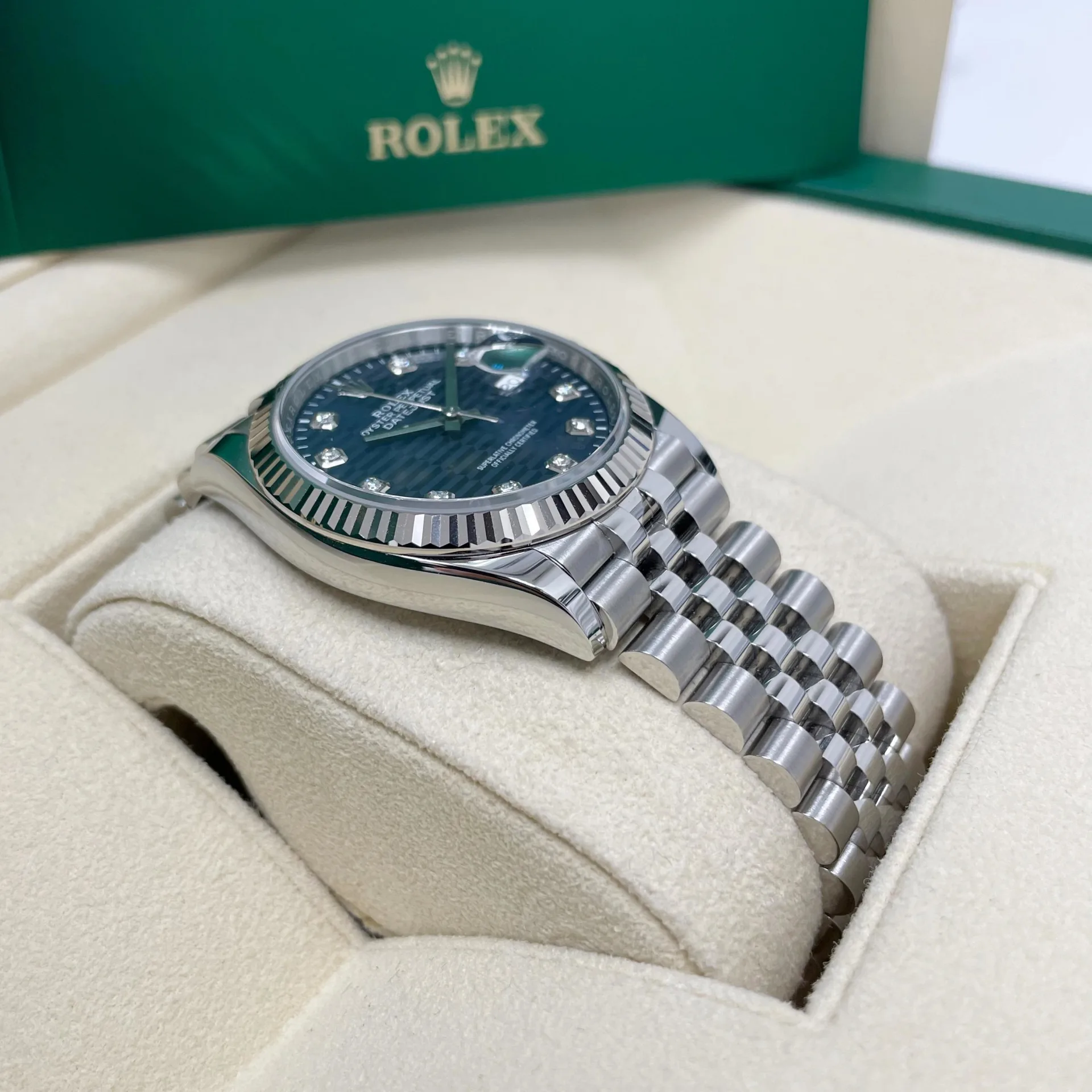 RLX Datejust 36mm 126234 Blue Fluted Motif Diamond Dial Jubilee Bracelet Watch - LITELUX