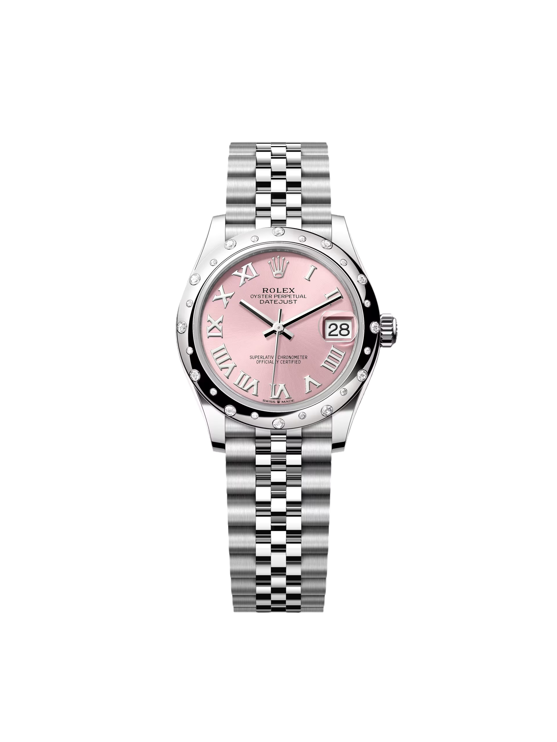 RLX Datejust m278344-0021/0022 Pink Dial 31mm Domed Diamond Oyster Watch - LITELUX