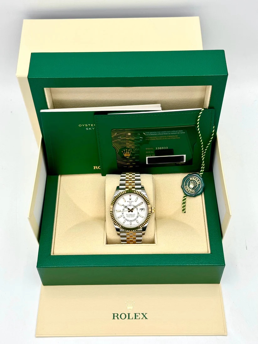 RLX Sky-Dweller 42mm 336933-0006 Two-Tone Yellow Gold White Dial Oyster - LITELUX