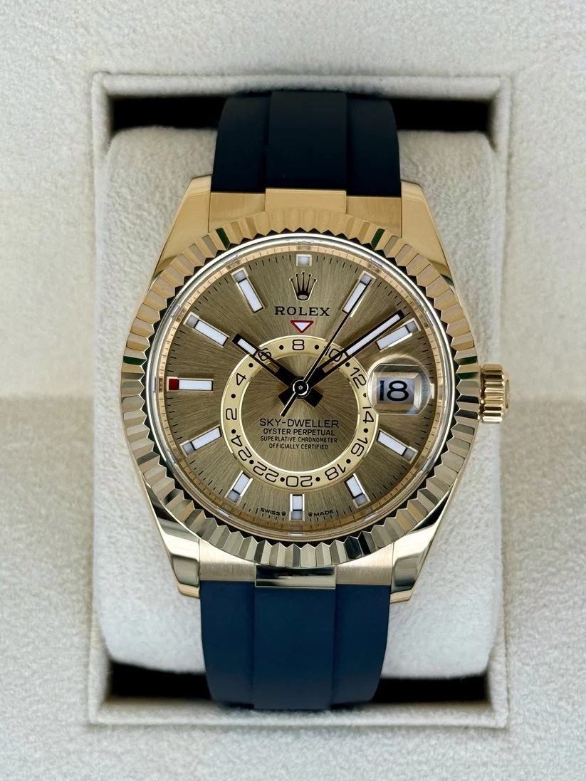 RLX Sky-Dweller 42mm 336238-0001 Yellow Gold Champagne Dial Oysterflex - LITELUX