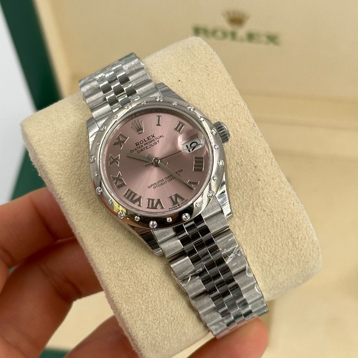 RLX Datejust m278344-0021/0022 Pink Dial 31mm Domed Diamond Oyster Watch - LITELUX