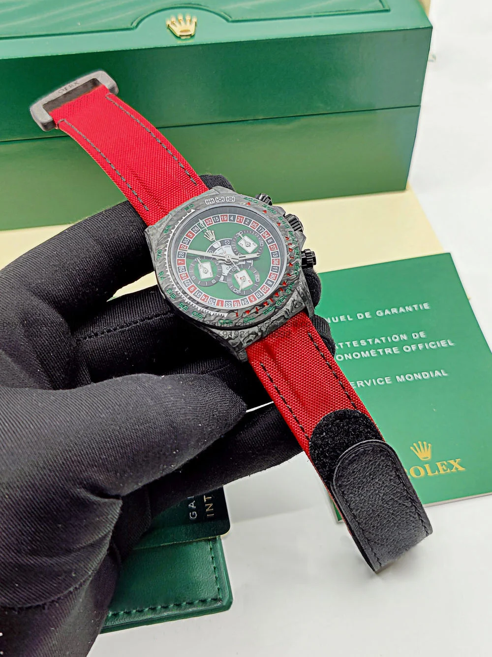 12A(Swiss movement)Rolex Cosmograph Daytona DIW Carbon Lucky Player Casino Swiss Replica Watch | Custom Made Limited Edition | - LITELUX