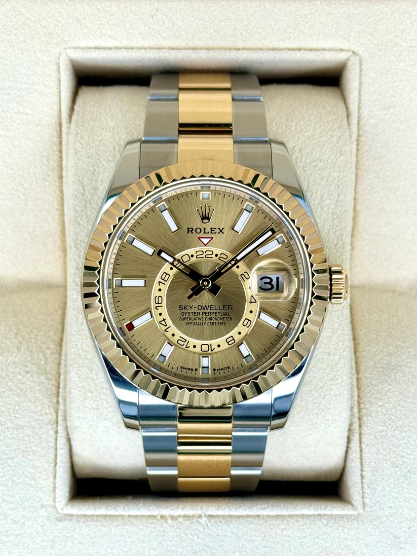 RLX Sky-Dweller 42mm 336933-0001 Two-Tone Yellow Gold Champagne Dial Oyster - LITELUX