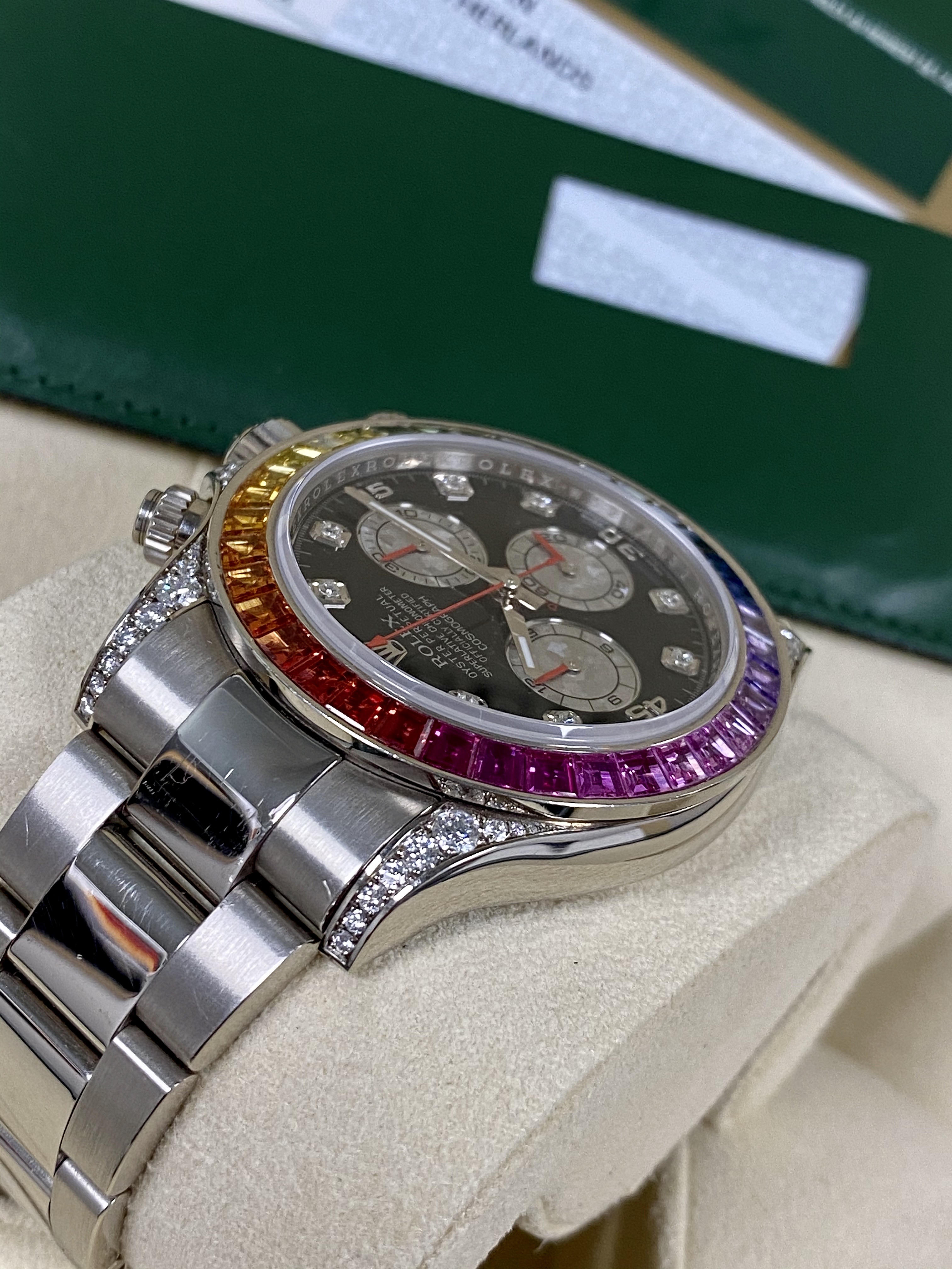 Rolex Daytona Cosmograph Daytona White Gold Rainbow Diamonds 40mm 116599RBOW Box & Papers - LITELUX