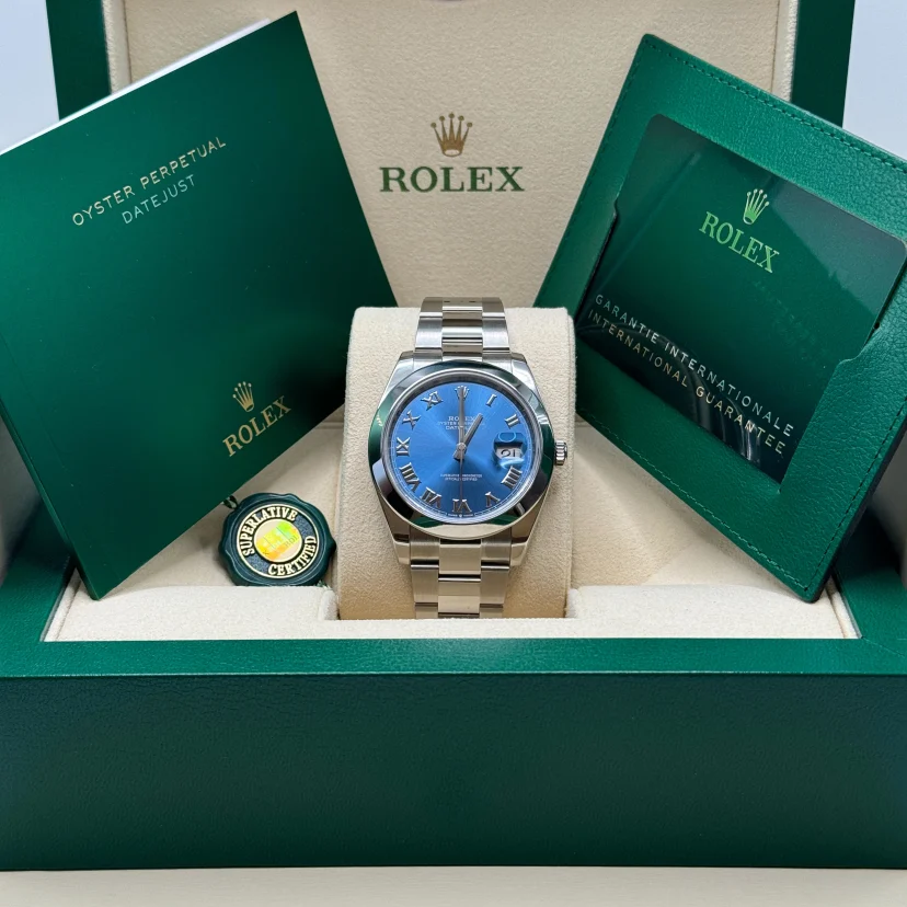 RLX Datejust 41mm 126300 Blue Roman Oyster Stainless Steel Watch - LITELUX