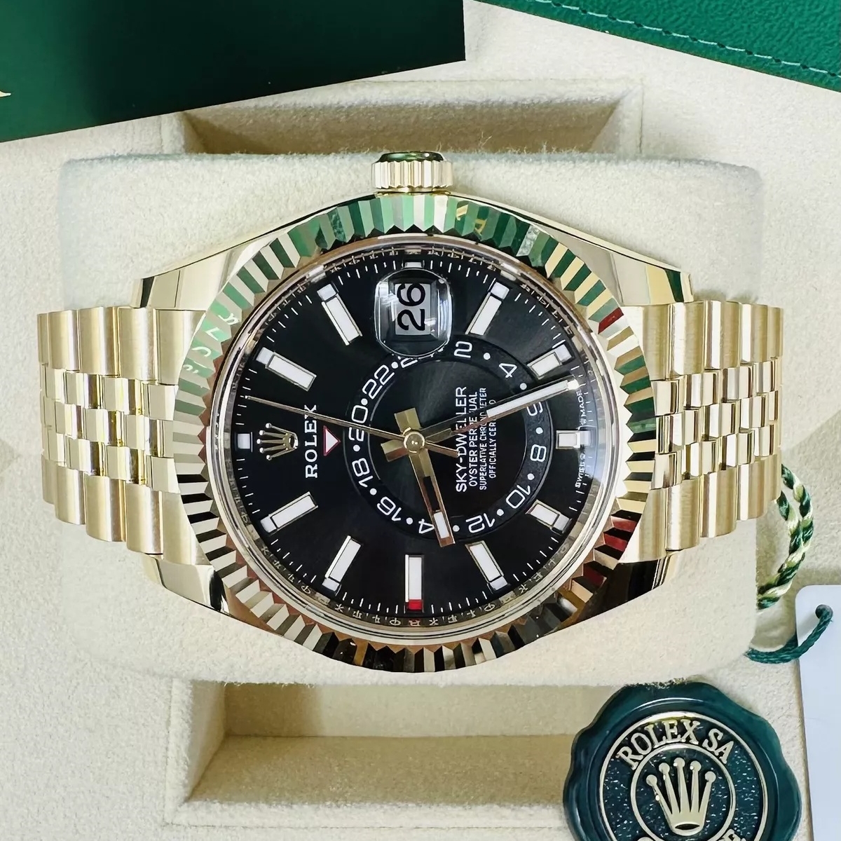 RLX Sky-Dweller 42mm 336938-0005 Yellow Gold Black Dial Oyster - LITELUX