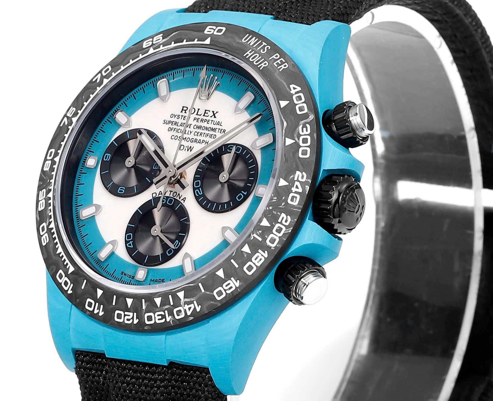 12A(Swiss movement)Rolex Cosmograph Daytona DIW Carbon Tifany “CELESTE INVERT” 40mm Replica 1:1 – Top Quality Version - LITELUX