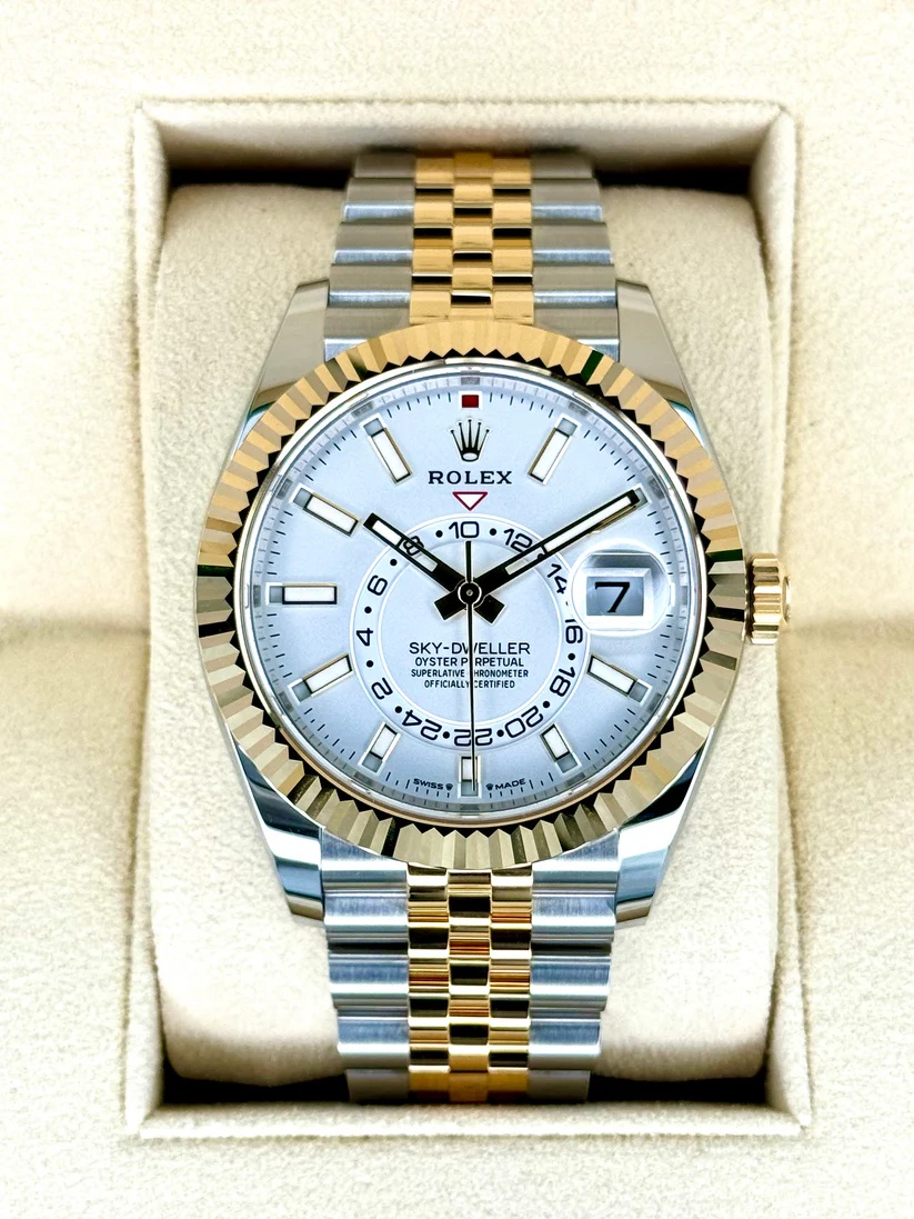 RLX Sky-Dweller 42mm 336933-0006 Two-Tone Yellow Gold White Dial Oyster - LITELUX