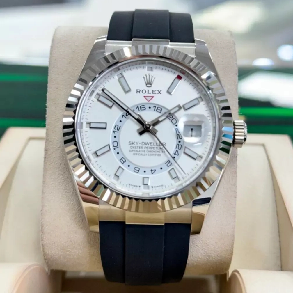 RLX Sky-Dweller 42mm White Gold White Dial Oysterflex - 336239 - LITELUX