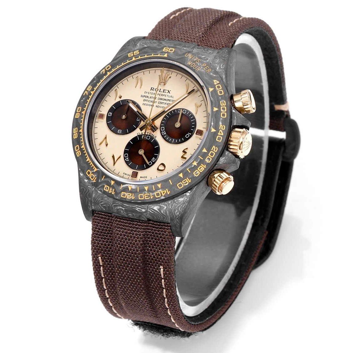 12A(Swiss movement)Rolex Cosmograph Daytona DIW Carbon “DESERT EAGLE ARABIC” 40mm Replica 1:1 – Top Quality Version - LITELUX