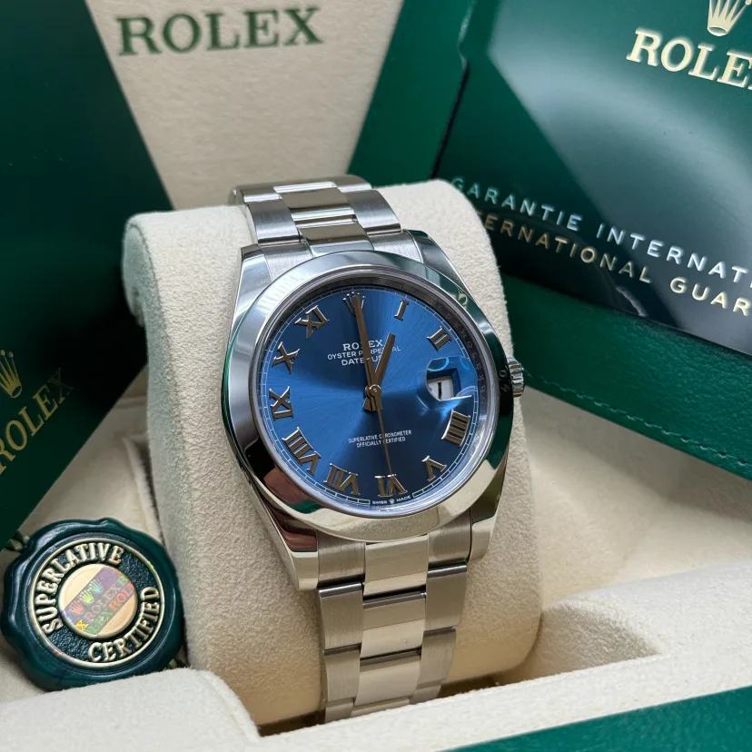 RLX Datejust 41mm 126300 Blue Roman Oyster Stainless Steel Watch - LITELUX