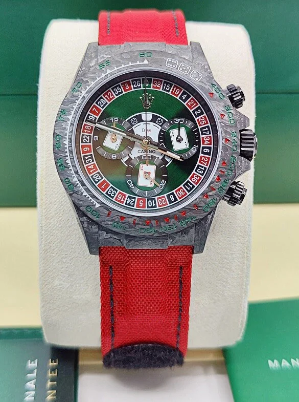 12A(Swiss movement)Rolex Cosmograph Daytona DIW Carbon Lucky Player Casino Swiss Replica Watch | Custom Made Limited Edition | - LITELUX