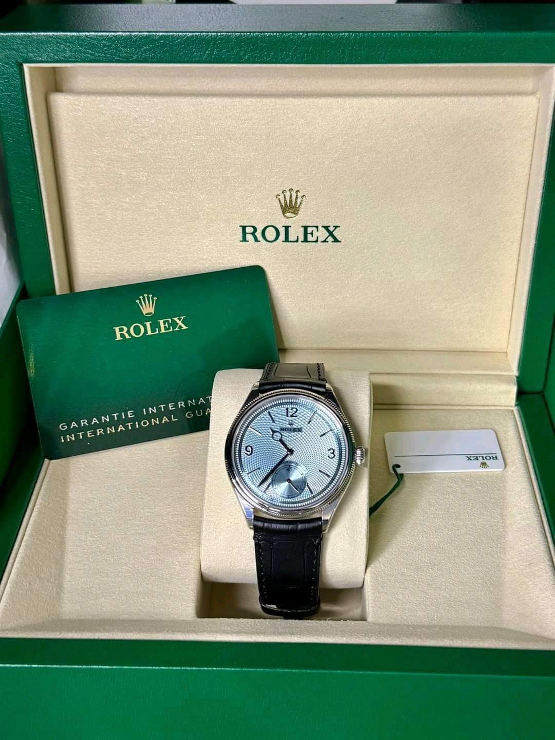 Rolex 1908 Platinum Ice Blue Dial Black Alligator Strap - 52506-0003 - LITELUX