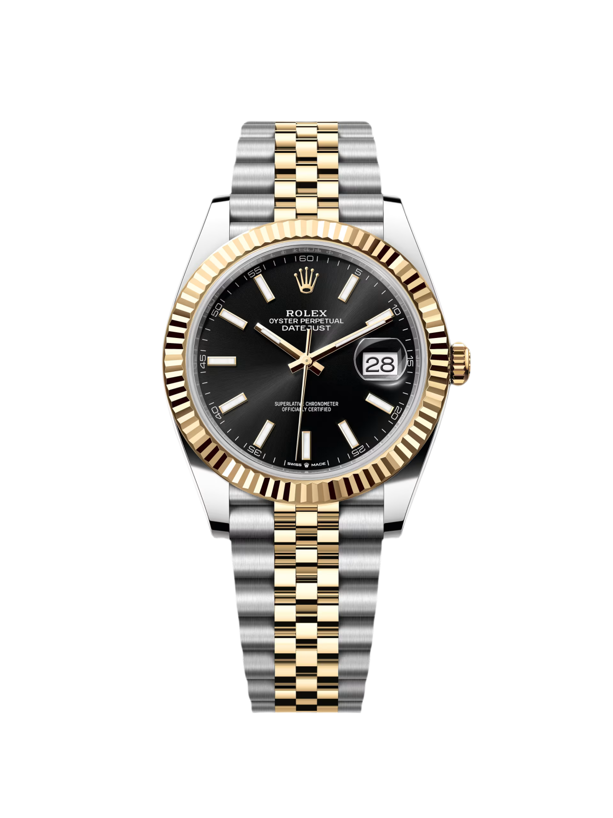 RLX Datejust 41mm Two-Tone Yellow Gold Fluted Bezel Black Index Dial Jubilee - 126333 - LITELUX