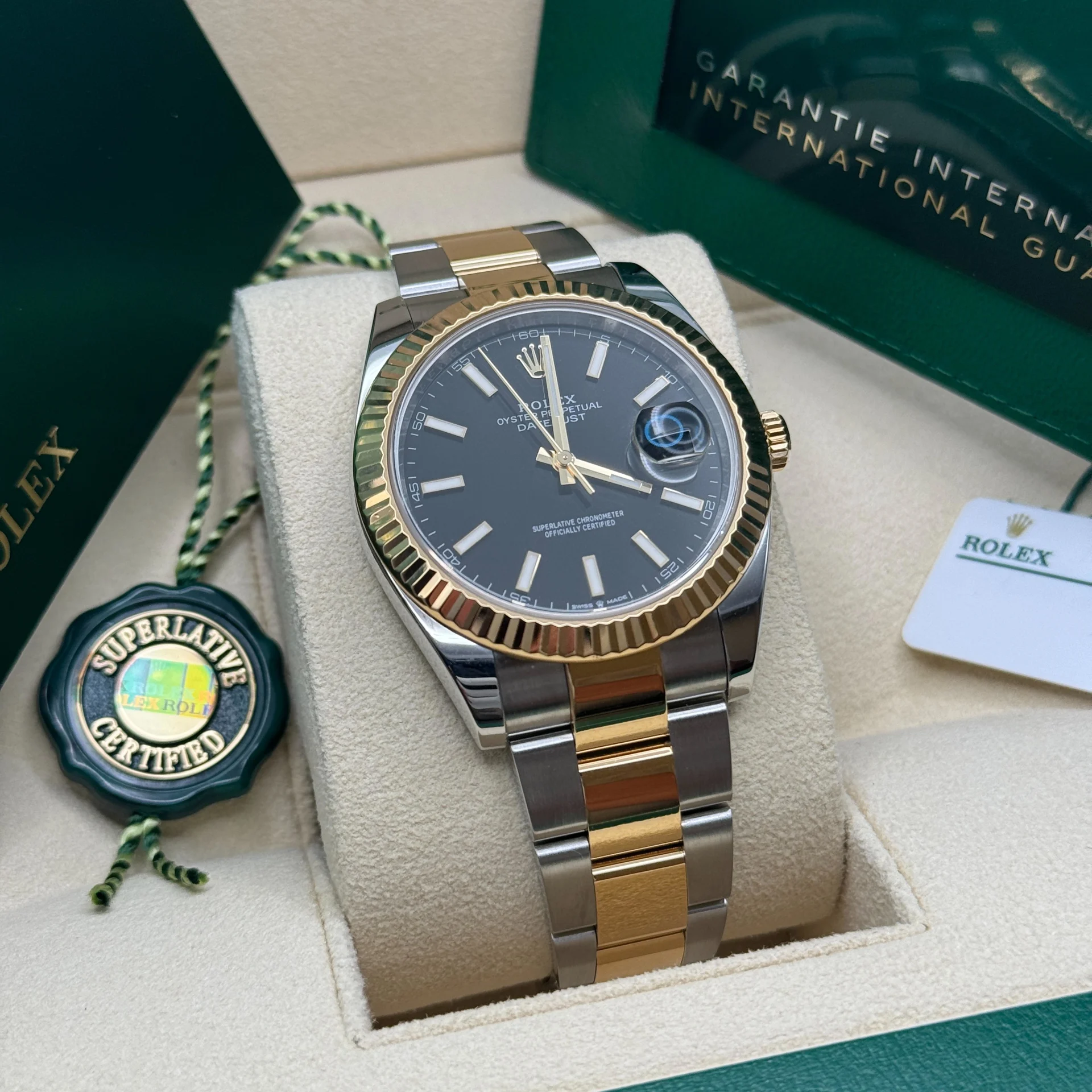 RLX Datejust 41mm Two-Tone Yellow Gold Fluted Bezel Black Index Dial Jubilee - 126333 - LITELUX