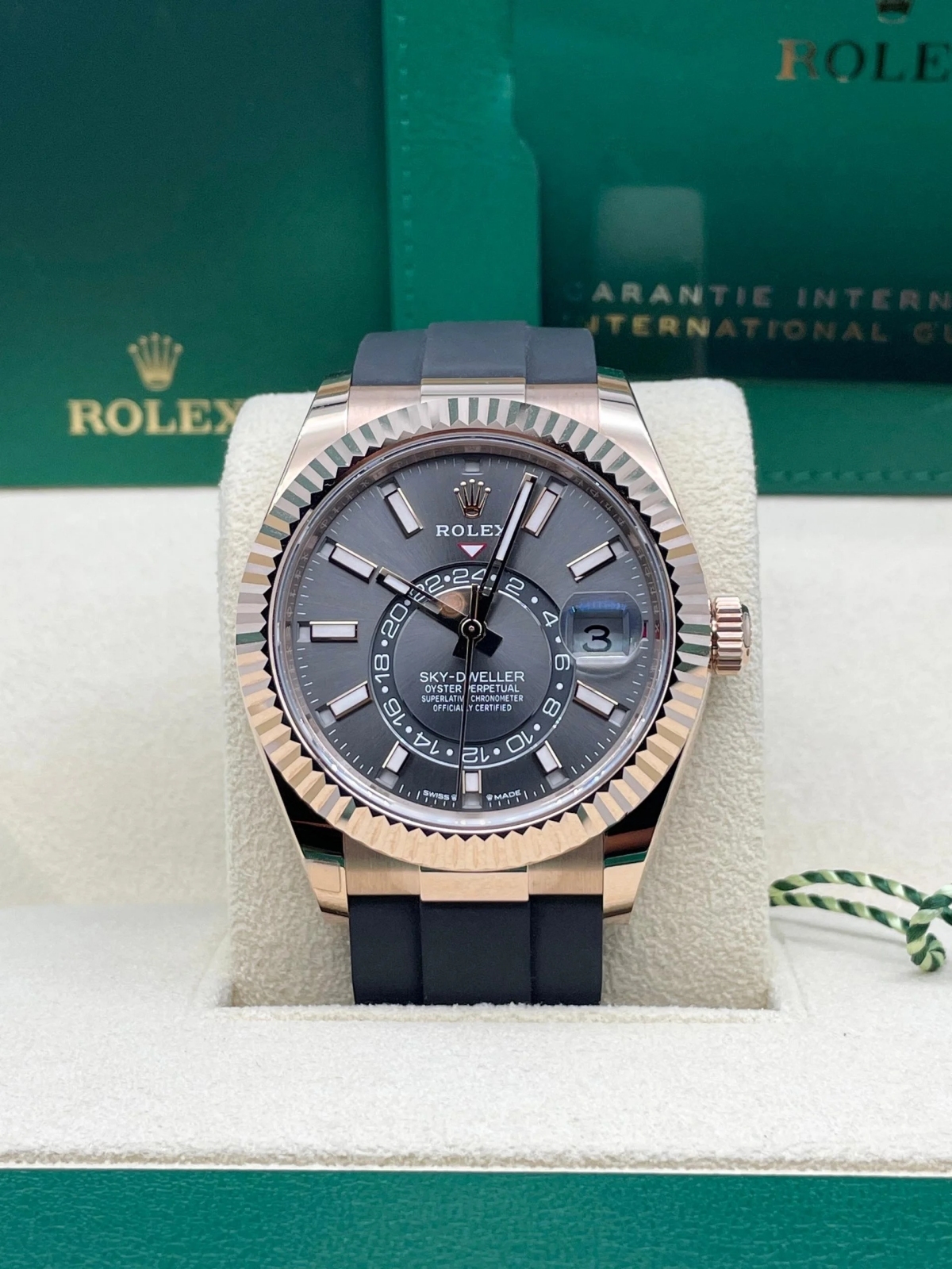 RLX Sky-Dweller 42mm Rose Gold Slate Dial Oysterflex - 336235 - LITELUX