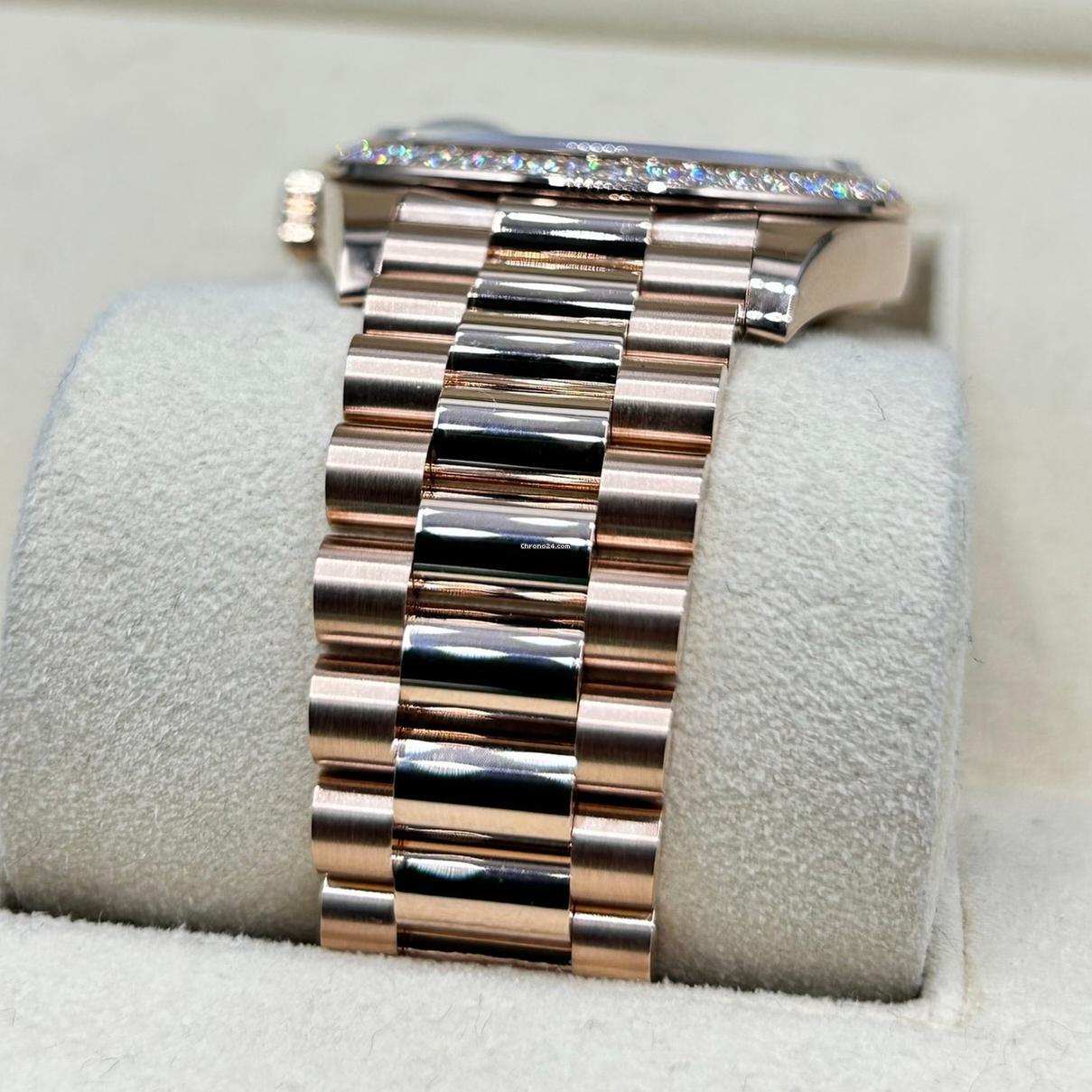 RLX Day-Date 40mm Chocolate Baguette Diamond Dial Diamond Bezel Dial Watch 228345RBR - LITELUX