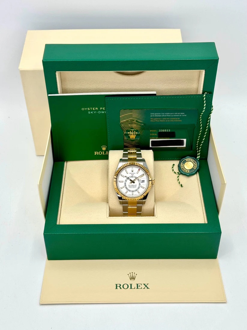 RLX Sky-Dweller 42mm 336933-0005 Two-Tone Yellow Gold White Dial Oyster - LITELUX