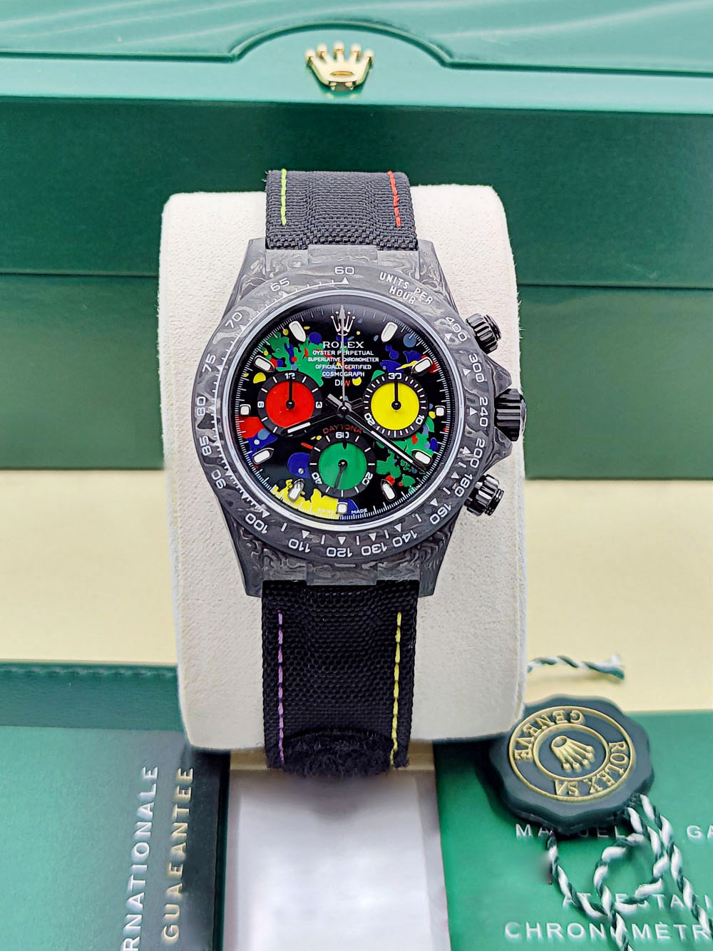 12A(Swiss movement)Rolex Cosmograph Daytona DIW Carbon Motley Multicolour Dial Swiss Replica Watch | Custom Made Limited Edition | - LITELUX