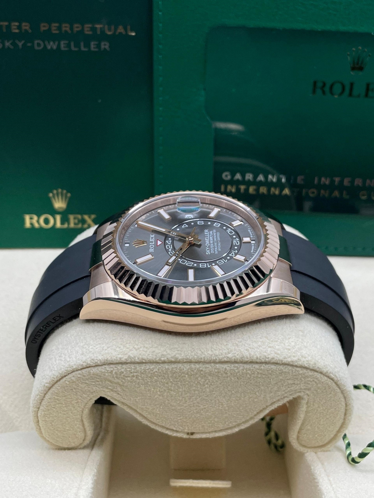 RLX Sky-Dweller 42mm Rose Gold Slate Dial Oysterflex - 336235 - LITELUX