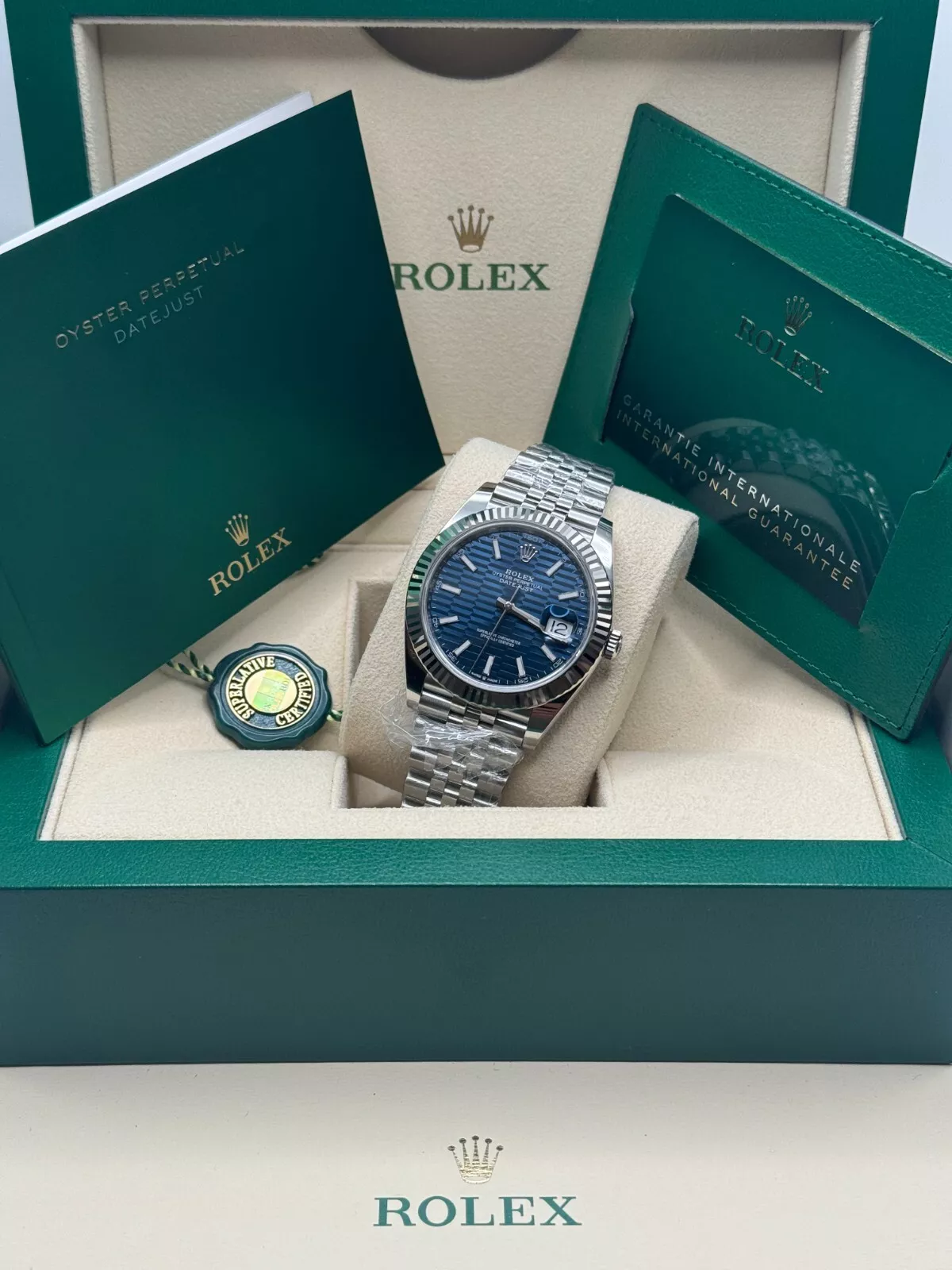 RLX Datejust 41mm Blue Fluted Motif Index Dial Jubilee Bracelet Watch - 126334 - LITELUX
