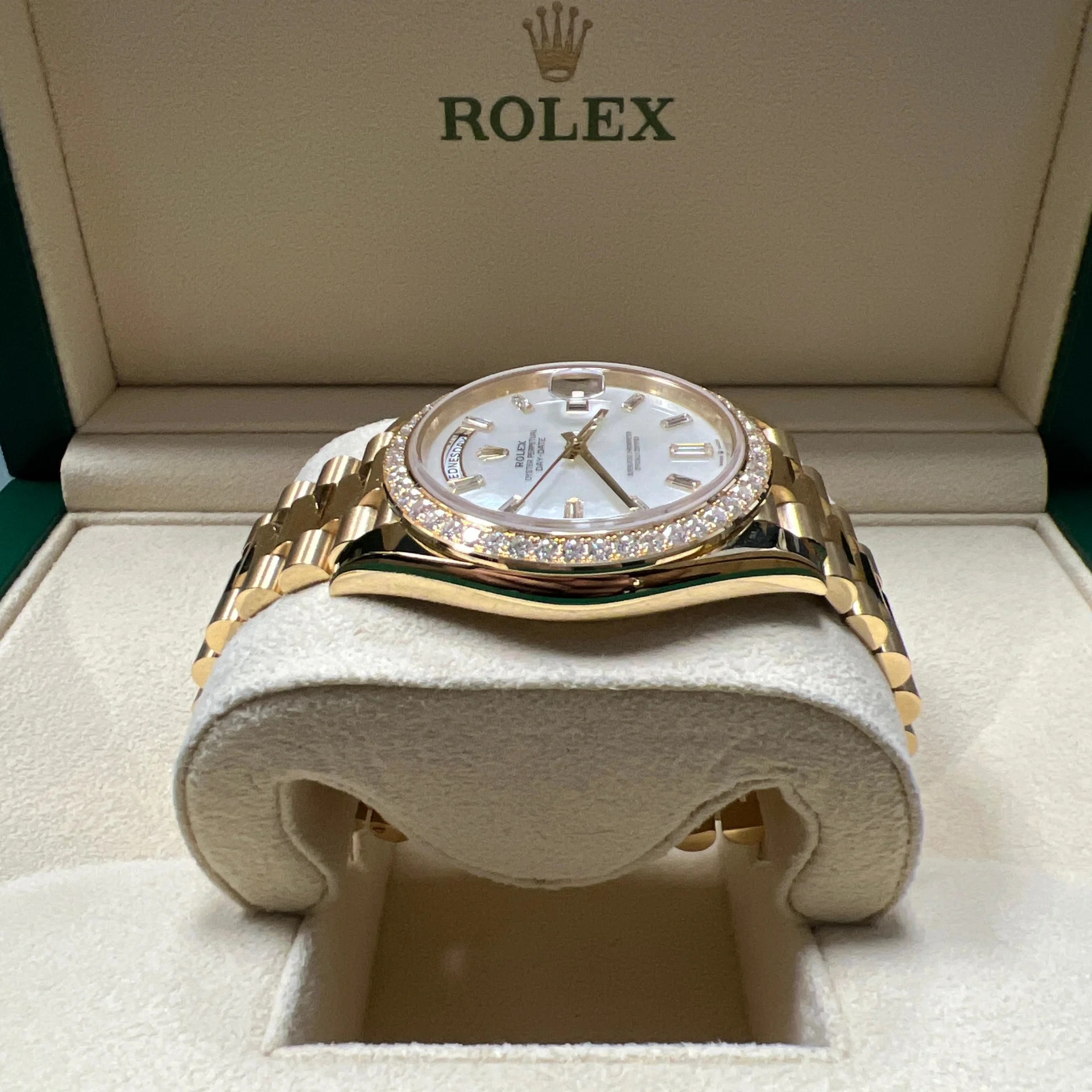 RLX Day-Date 40mm White Mother-of-Pearl Dial President Watch 228348RBR-0046 - LITELUX