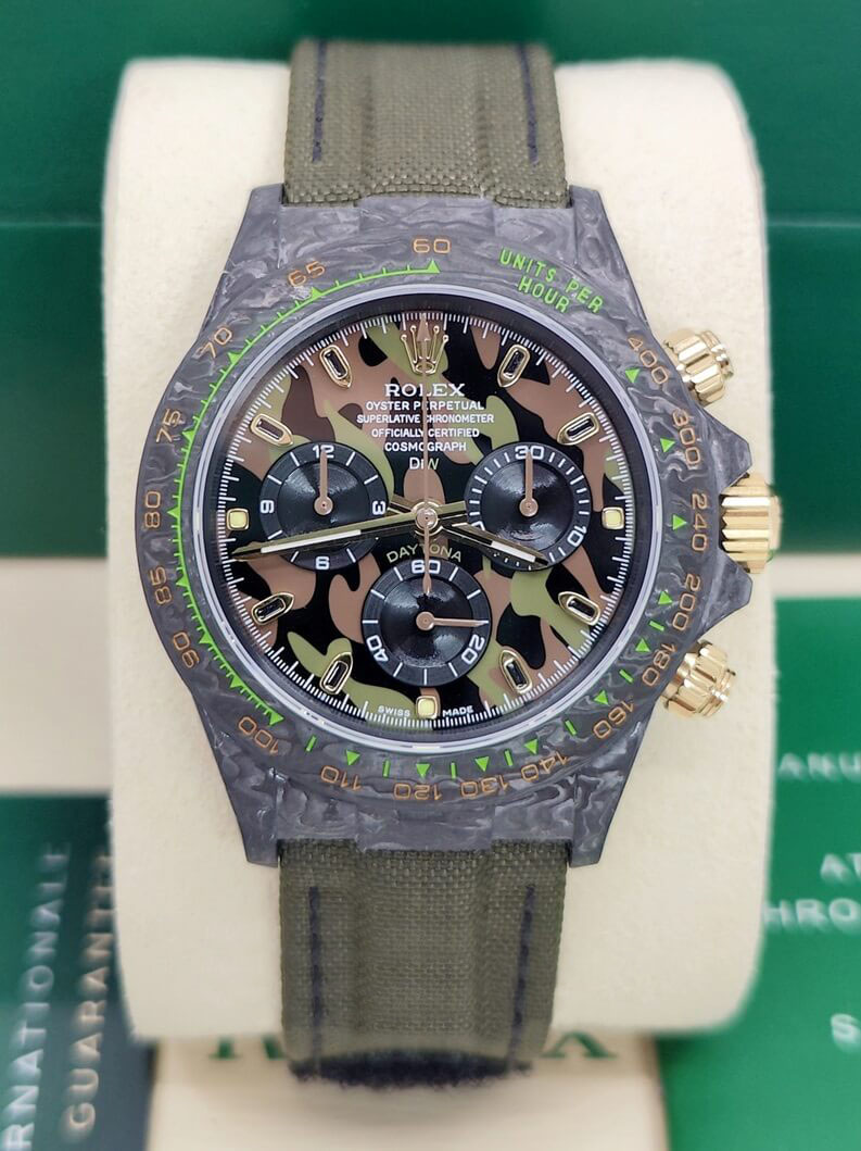 12A(Swiss movement)Rolex Cosmograph Daytona DIW Carbon Military Green Swiss Replica Watch | Custom Made Limited Edition | - LITELUX