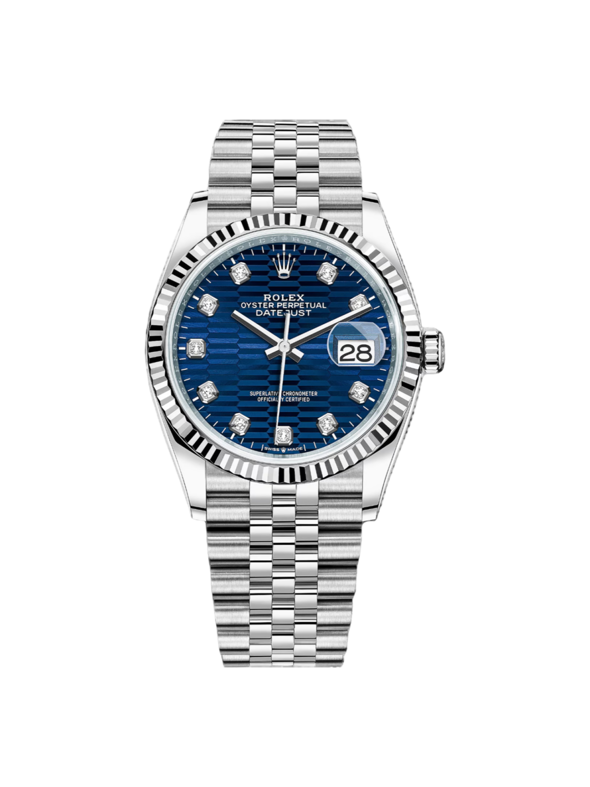 RLX Datejust 36mm 126234 Blue Fluted Motif Diamond Dial Jubilee Bracelet Watch - LITELUX