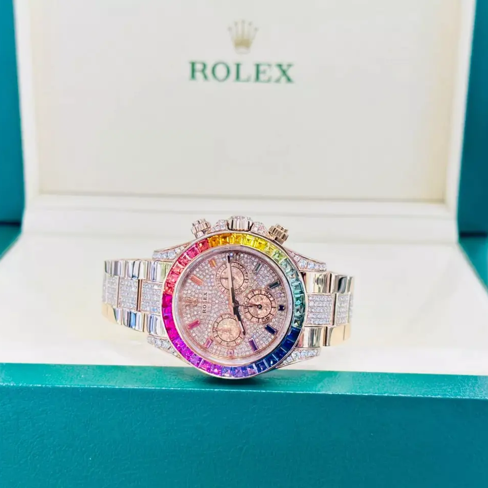Diamond Rolex Cosmograph Daytona 116505 Custom Rainbow Diamond 18K Rose Gold 40mm - LITELUX