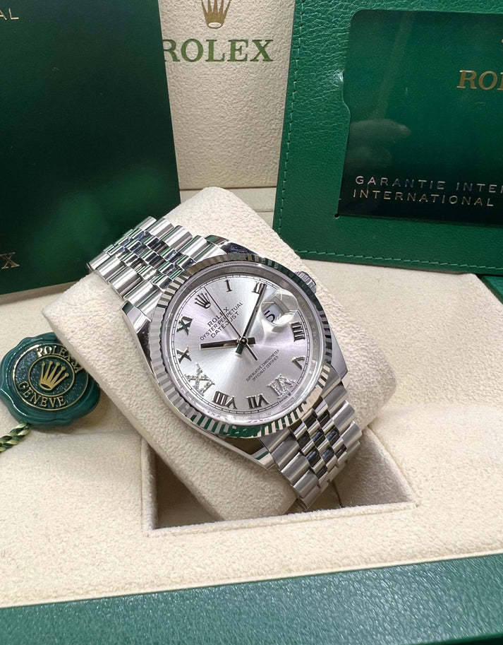RLX Datejust 36mm 126234 White Roman Dial Oyster Stainless Steel Mens - LITELUX