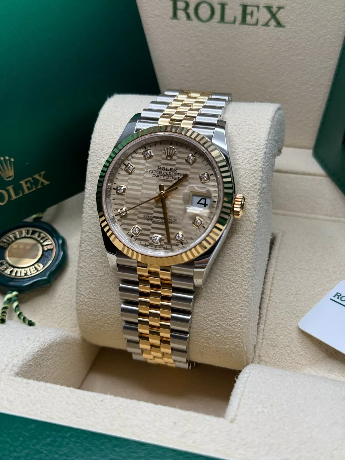 RLX Datejust 36mm 126233 Champagne Fluted Motif Diamond Dial Jubilee Bracelet - LITELUX