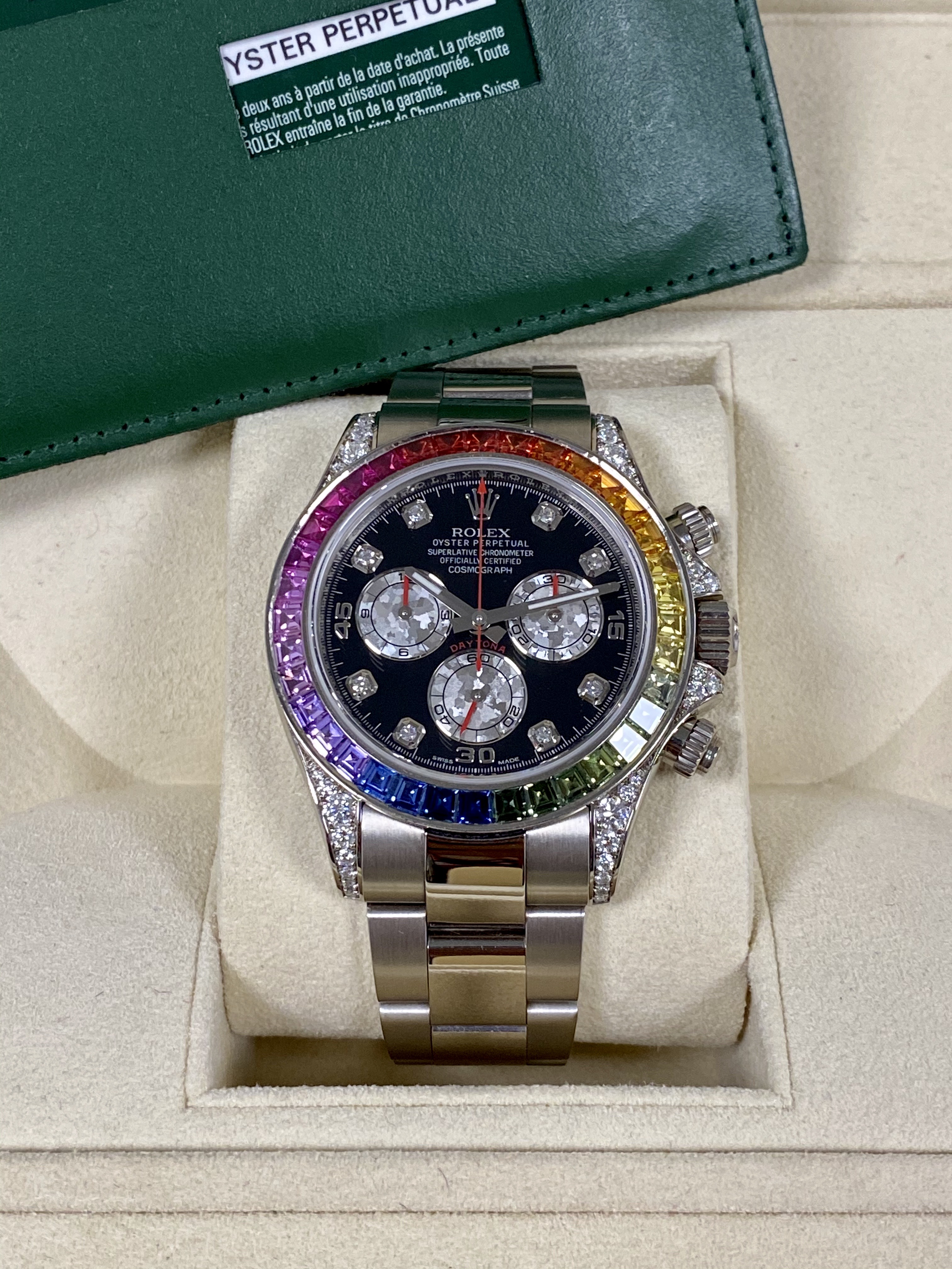 Rolex Daytona Cosmograph Daytona White Gold Rainbow Diamonds 40mm 116599RBOW Box & Papers - LITELUX