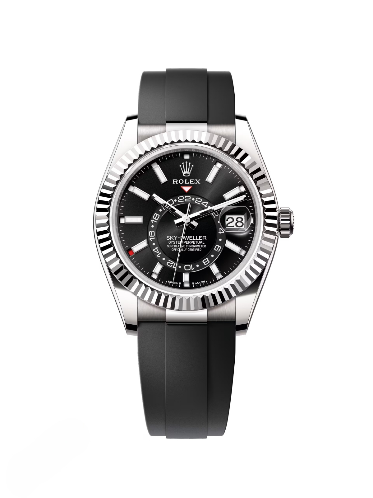 RLX Sky-Dweller 42mm White Gold Black Dial Oysterflex - 336239 - LITELUX