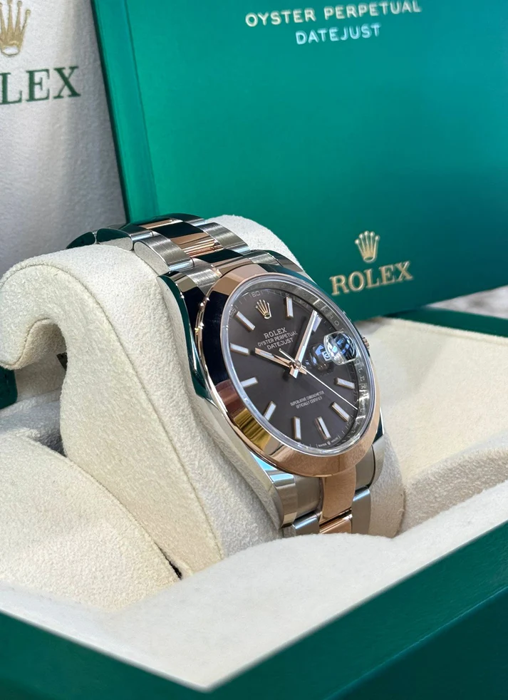 RLX Datejust 41mm 126301 Chocolate Index Oyster Steel and Everose Gold Watch - LITELUX