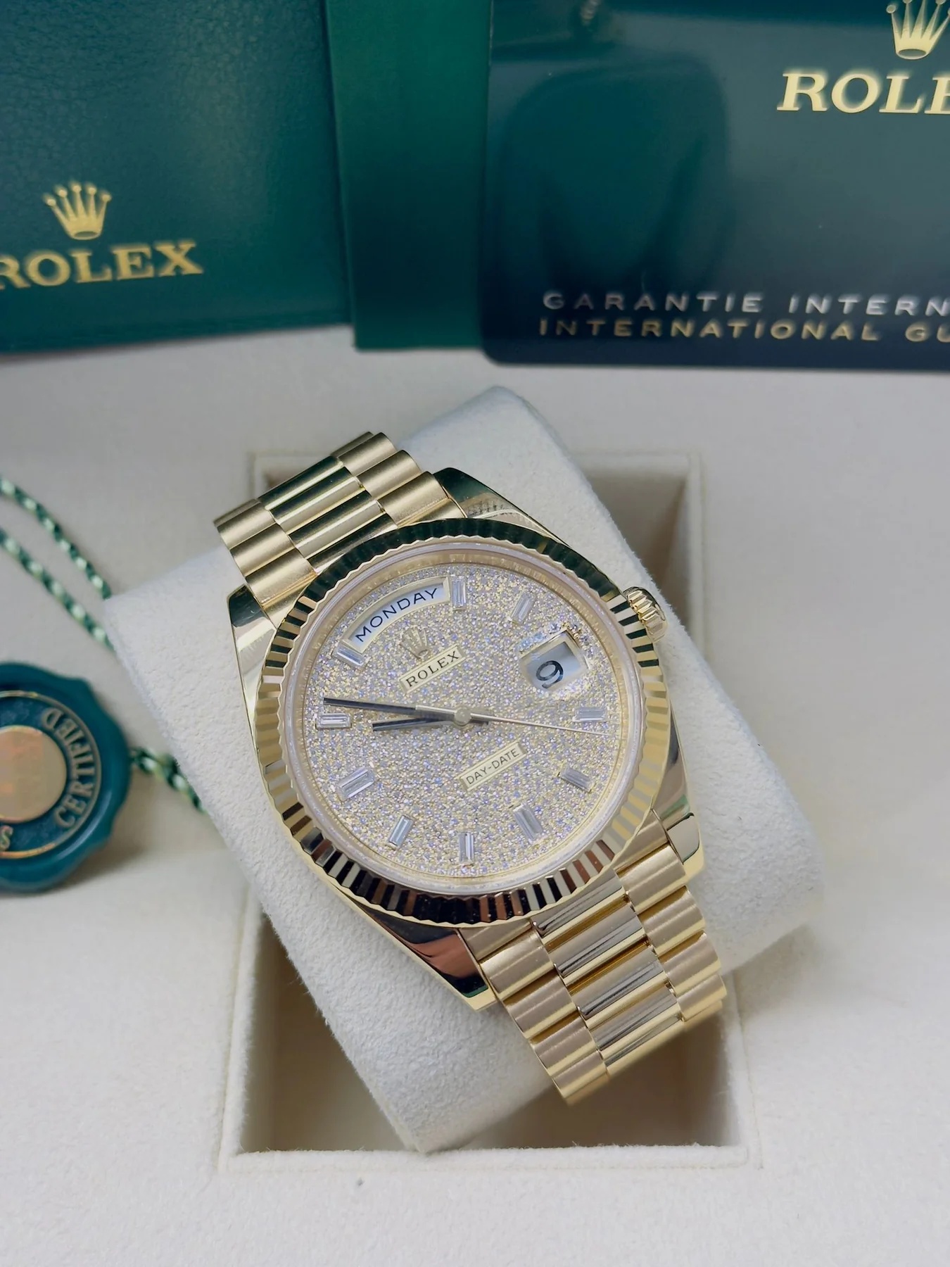 RLX Yellow Gold President Day Date 40mm Diamond Pave Dial - 228238 - LITELUX