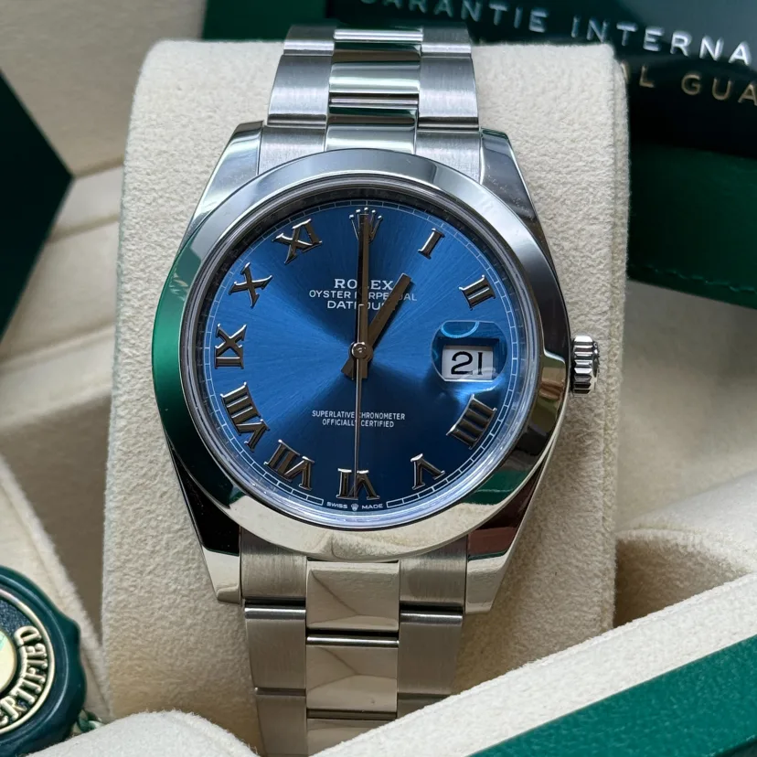 RLX Datejust 41mm 126300 Blue Roman Oyster Stainless Steel Watch - LITELUX
