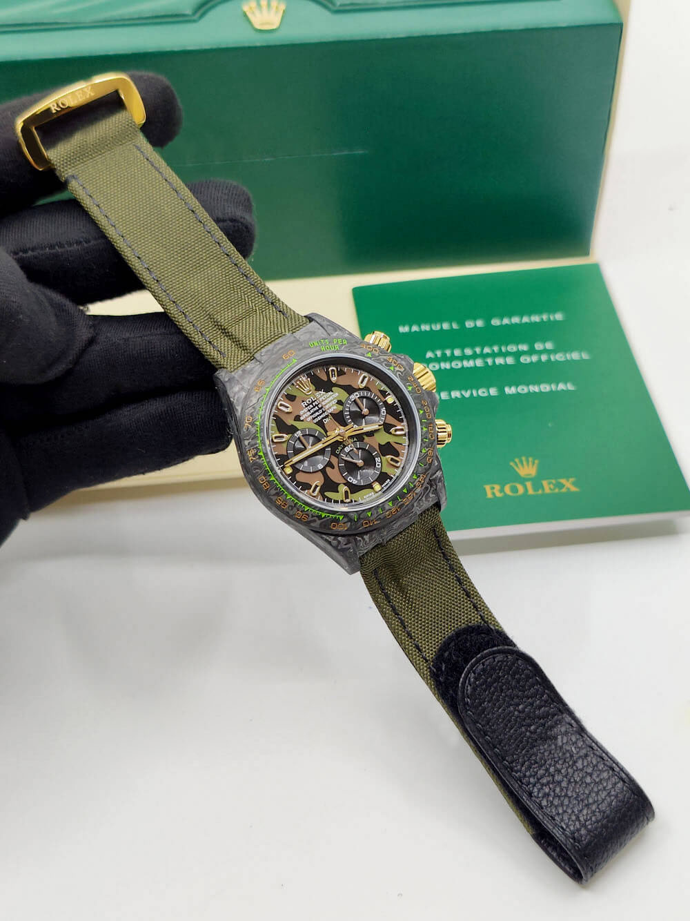12A(Swiss movement)Rolex Cosmograph Daytona DIW Carbon Military Green Swiss Replica Watch | Custom Made Limited Edition | - LITELUX