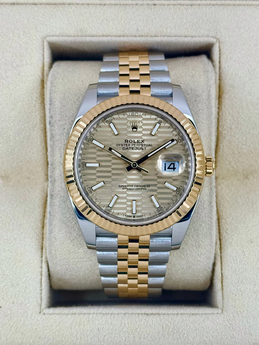 RLX Datejust 41mm Swiss Replica Watch | Two Tone Jubilee Bracele Champagne Fluted Dial Ref 126333 - LITELUX