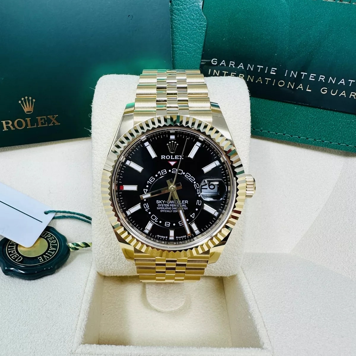 RLX Sky-Dweller 42mm 336938-0005 Yellow Gold Black Dial Oyster - LITELUX
