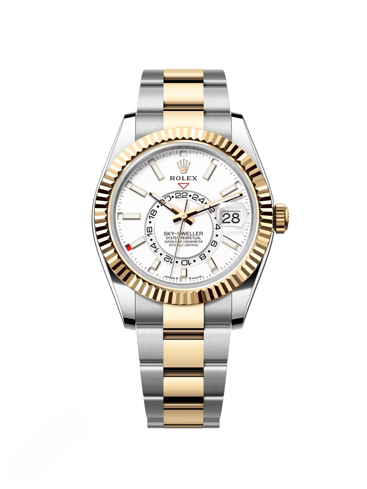 RLX Sky-Dweller 42mm 336933-0005 Two-Tone Yellow Gold White Dial Oyster - LITELUX
