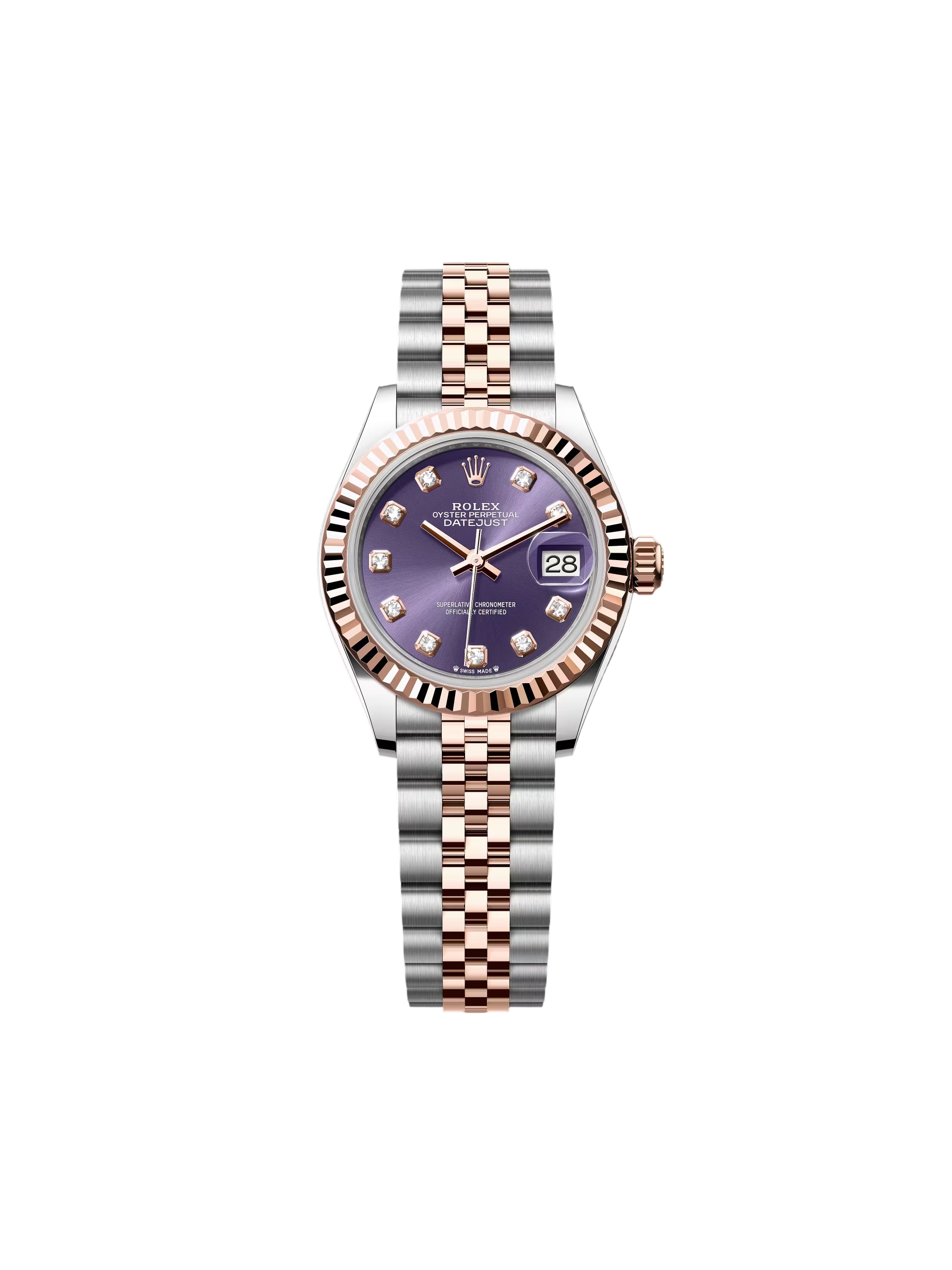 RLX Lady-Datejust 28mm 279171 Aubergine Diamond Oyster Stainless Steel and Rose Gold - LITELUX