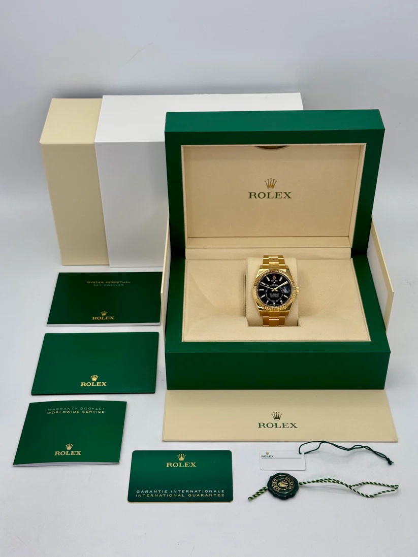 RLX Sky-Dweller 42mm 336938-0002 Yellow Gold Black Dial Oyster - LITELUX