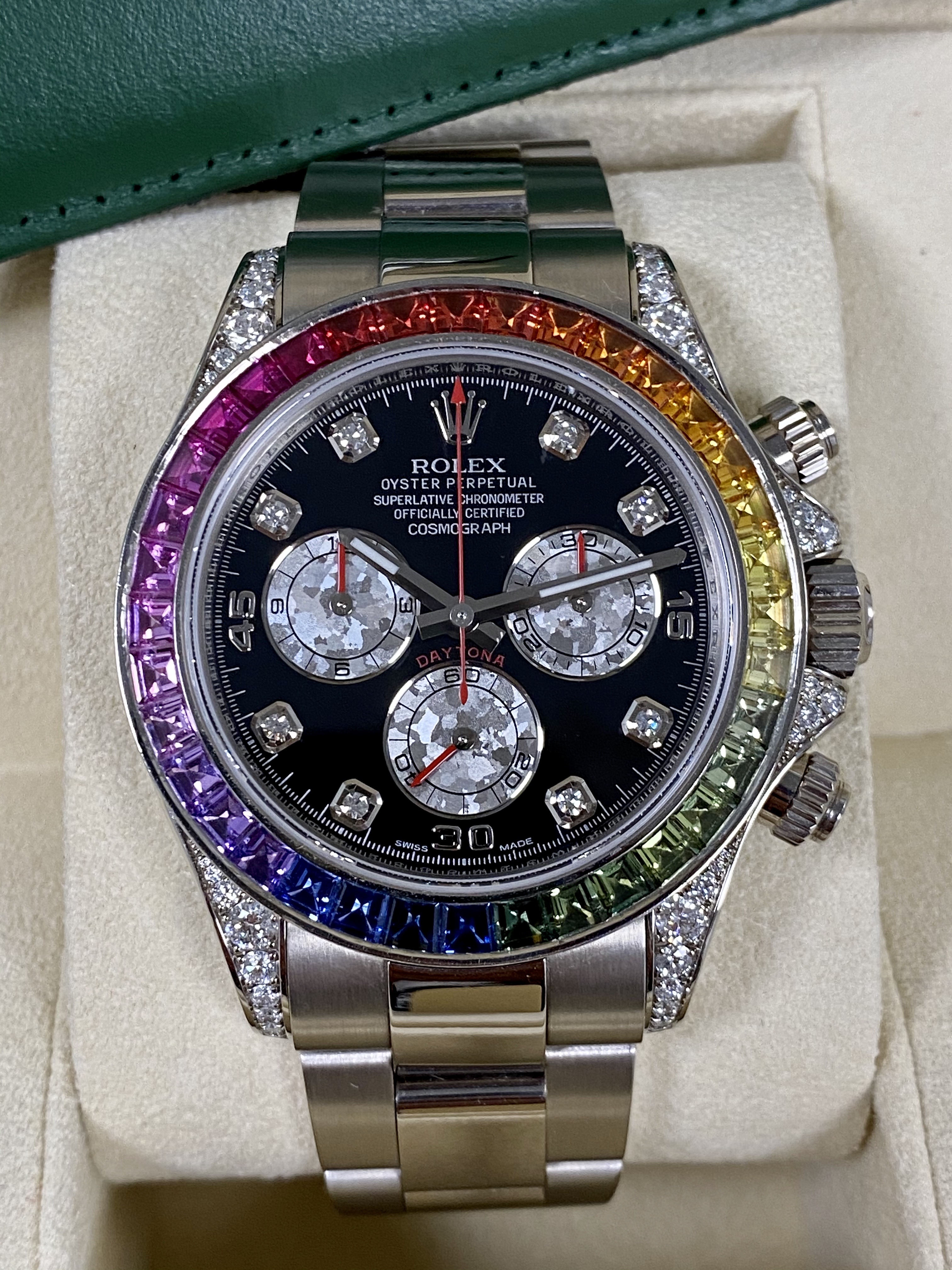 Rolex Daytona Cosmograph Daytona White Gold Rainbow Diamonds 40mm 116599RBOW Box & Papers - LITELUX