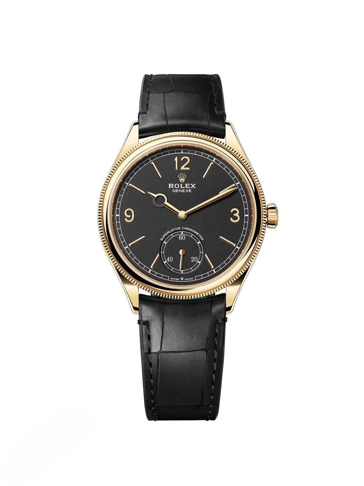 Rolex 1908 Yellow Gold Black Dial Black Alligator Strap - 52508-0002 - LITELUX