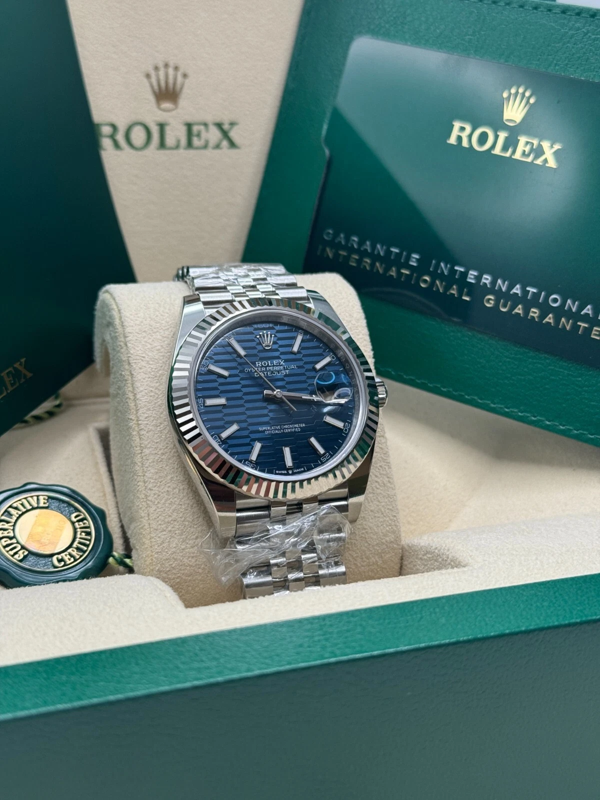 RLX Datejust 41mm Blue Fluted Motif Index Dial Jubilee Bracelet Watch - 126334 - LITELUX