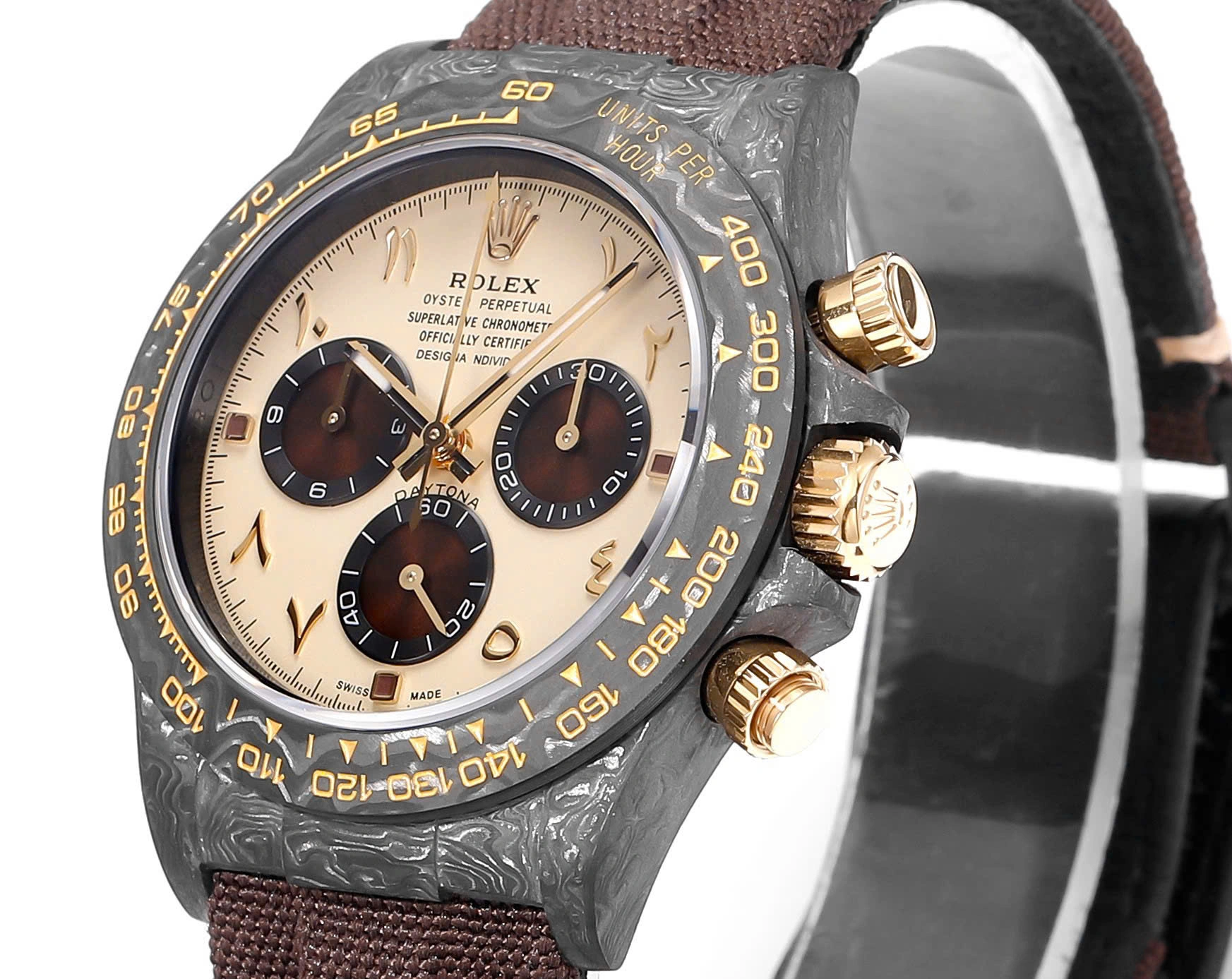 12A(Swiss movement)Rolex Cosmograph Daytona DIW Carbon “DESERT EAGLE ARABIC” 40mm Replica 1:1 – Top Quality Version - LITELUX